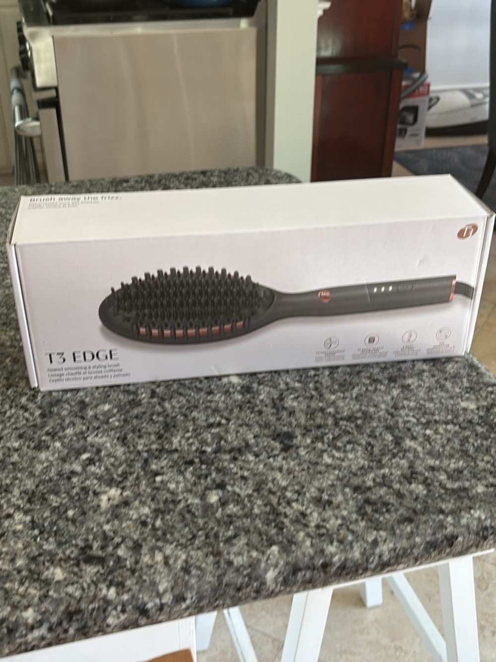 T3 Black Hair Smoothing Heated Styling Brush with Rose Gold Trim